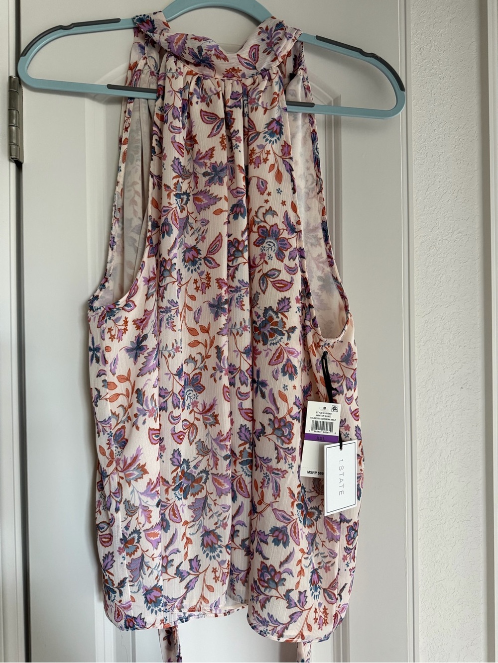 1 State Printed Halter Neck Tank Top - Pink Floral XXL